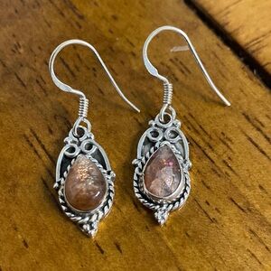 Sunstone Sterling Silver Pierced Dangle earrings